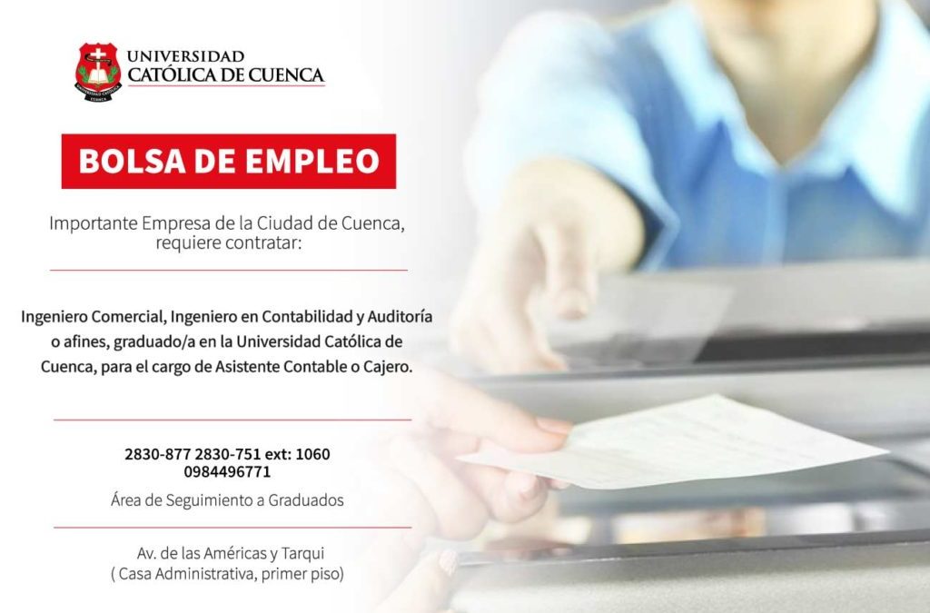 Importante Empresa de la Ciudad de Cuenca, requiere contratar Ingeniero Comercial, Ingeniero en Contabilidad y Auditoría o afines