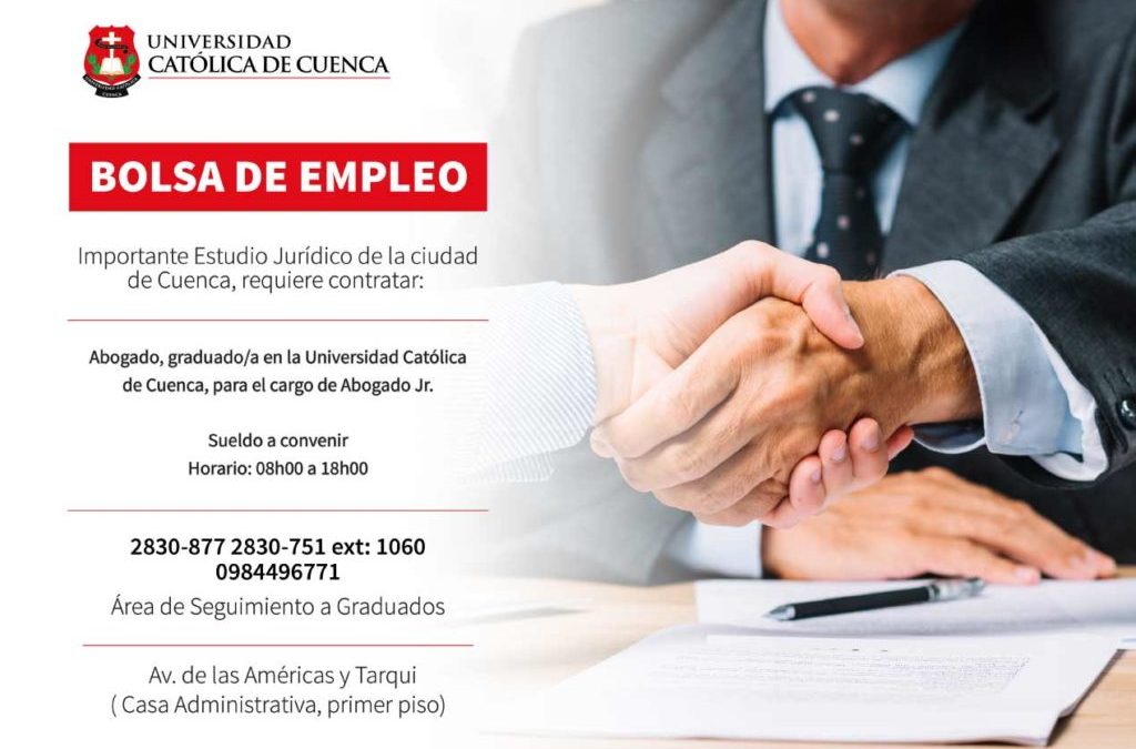 Importante Estudio Jurídico de la ciudad de Cuenca, requiere contratar Abogado Jr.