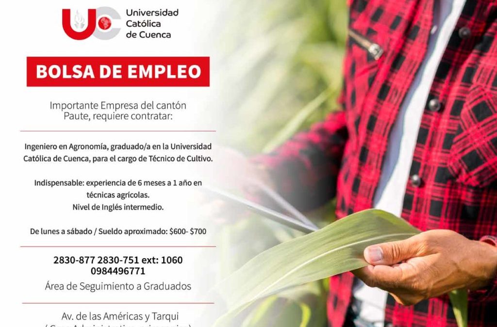 Importante Empresa del cantón Paute, requiere contratar Ingeniero en Agronomía