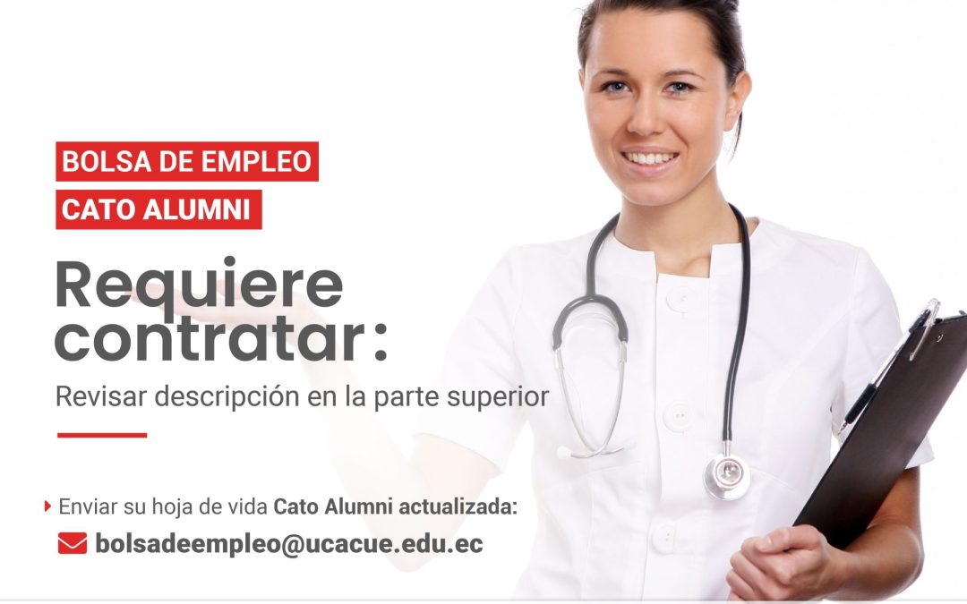 Importante Institución de Educación Superior, requiere contratar para la ciudad de La Troncal, profesional LICENCIADO/A EN ENFERMERÍA CON MAESTRÍA, Graduado/a en la Universidad Católica de Cuenca, para el cargo de Capacitador para la Preparación del Examen de Habilitación para el Ejercicio Profesional (EHEP) y actividades propias de este criterio. (Servicios Profesionales).