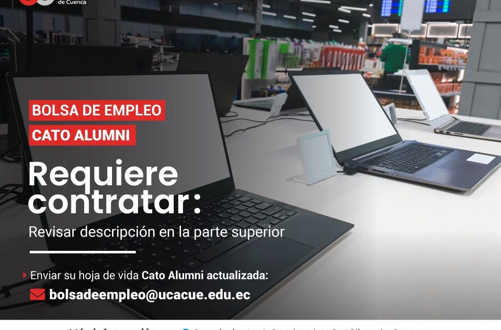 Importante Institución de Educación Superior, requiere contratar para la ciudad de Cuenca, profesional en Ingeniería en Sistemas, Telecomunicaciones o carreras afines, Graduado/a en la Universidad Católica de Cuenca, para el Cargo de Laboratorista de Infraestructura y Redes.
