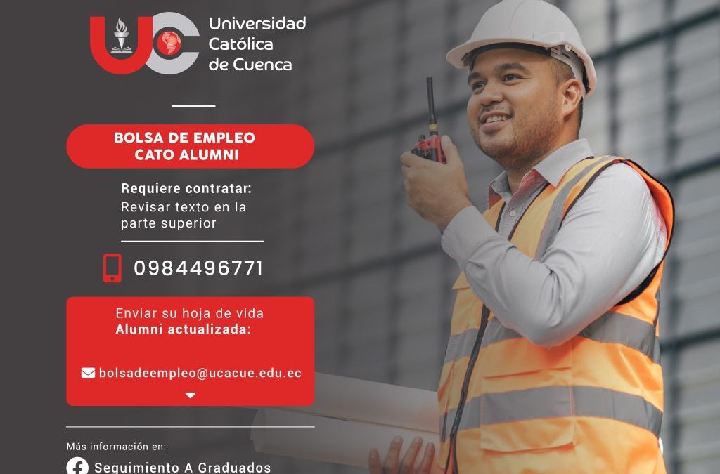 Importante Empresa de Construcción, requiere contratar para la ciudad de Yantzaza, profesional Ingeniero Civil, Graduado/a en la Universidad Católica de Cuenca, para el Cargo de Supervisor Civil.