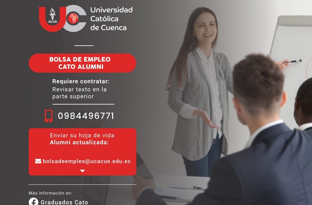 Importante Institución de Educación Superior, requiere contratar para la ciudad de Cuenca, 3 profesionales Médicos Veterinarios con Cuarto Nivel (MÁSTER) Registrado en la Senescyt, Graduado/as en la Universidad Católica de Cuenca, para los Cargos de Docente a Medio Tiempo y Docente a Tiempo Parcial.