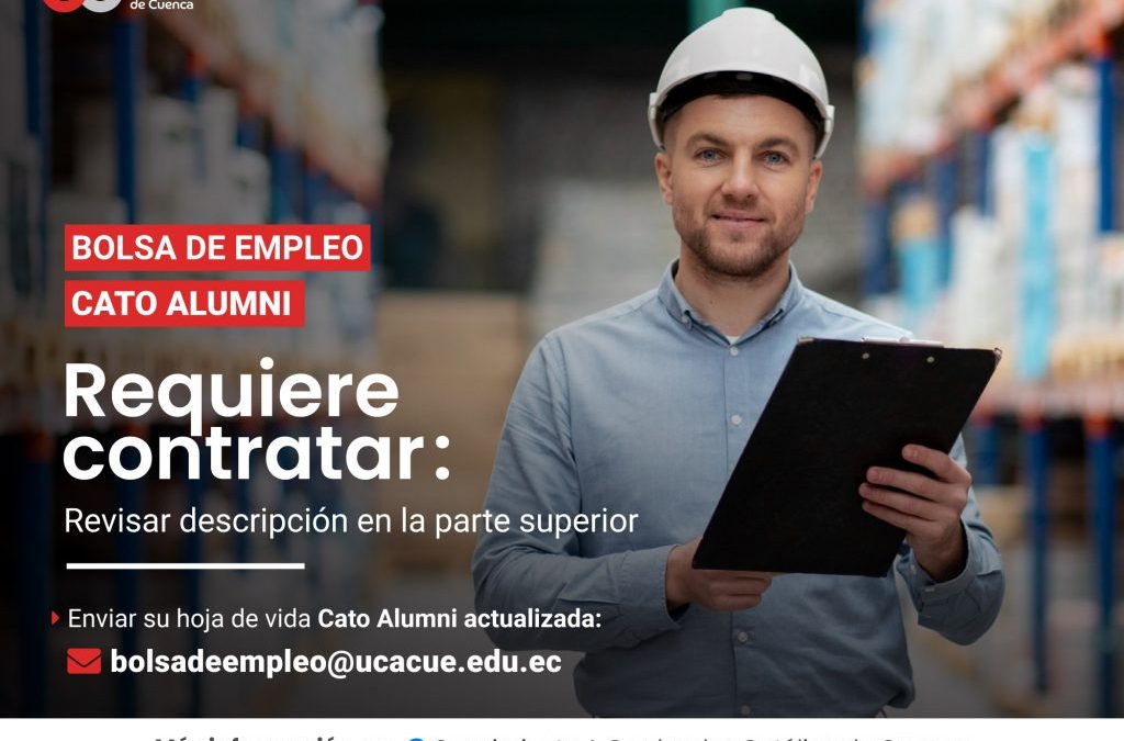 Empresa productora agrícola, requiere contratar para la ciudad de Paute, profesional en Ingeniería Industrial, Químico, Administración de la Producción y/o Carreras Afines, Graduado/a en la Universidad Católica de Cuenca, para el cargo de Jefe de Producción.